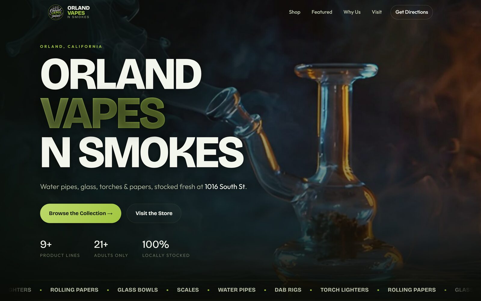 Orland Vapes N Smokes, page d'accueil